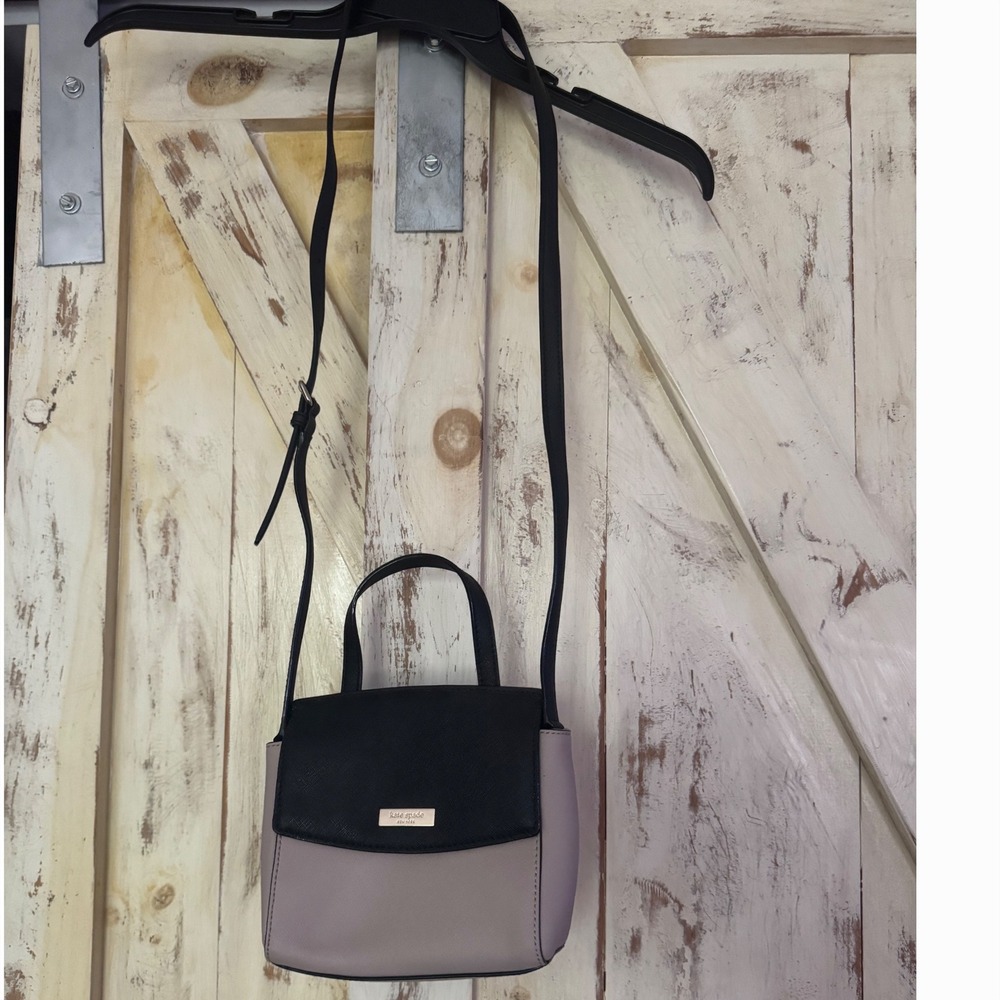 Kate Spade Laurel Mini Crossbody Leather Bi Tone Black Almondine Bag - Picture 2 of 11